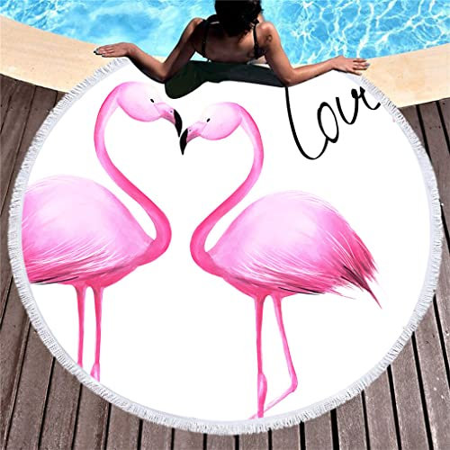HNHDDZ 3D Flamingo Tier Strandtuch Runde XXL Quaste Mikrofaser Weich Schneller Trocknen Mehrzweck Decke Für Strand Liegestühle Yoga Matten Tischtücher Schal Tapestry (Stil 1)
