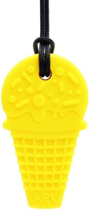 ARK® Kauhalskette in verschiedenen Stärken und Formen mit einstellbarer Abreißleine und ATC Pflegeanleitung - Sensory Halskette, Beißblock, Kauen, Zahnen, Autismus (Eiswaffel, weich gelb)