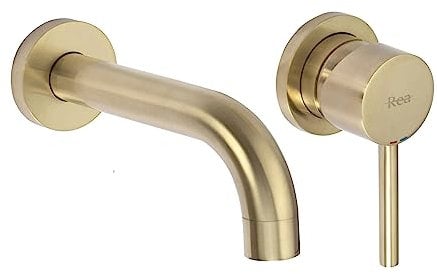 Rea Lungo Mattgold, Einbau-Waschtischarmatur + Box, Messing-Badezimmermischer, Einhebel-Heiß- und Kaltverstellbarer Handwaschhahn (Mattgold)