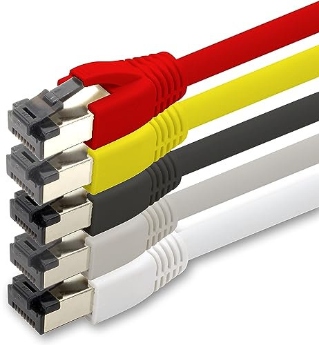 1aTTack.de 1m Cat 8 network cable CAT8 cable colors set - 5 pieces Cat.8 Lan 2000 MHz 40 Gbit s 40GBase-T Poe+ patch cable Ethernet cable LSZH - 5 x 1 meter