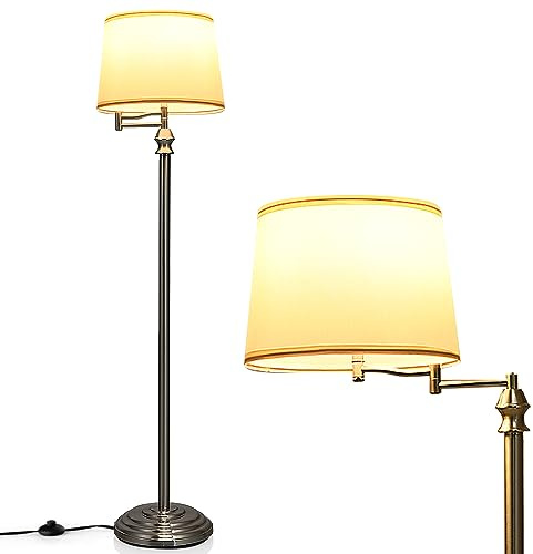HOMASIS Stehleuchte mit 360° schwenkbarem Arm | Ausziehbarer Lampenschirm mit Fußschalter, geeignet für 40 W E27 Glühbirnen, für Wohnzimmer, Schlafzimmer & Büro, 28,5x152cm