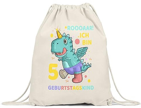 Hey!Print Roooaarr Ich Bin 5 Turnbeutel Gymsack Dinosaurier Dino T-Rex Geburtstag Kindergeburtstag