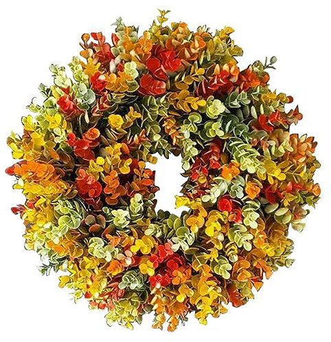 Bullpiano Herbstkranz mit Eukalyptusblättern, Herbsternte-Dekor für Haustür, Wand, Fenster, Hochzeitsfeier (35 cm)