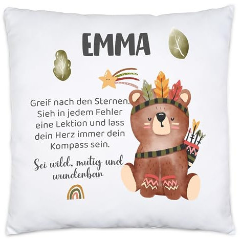 Kiddle-Design Kissen Personalisiert Taufe Geburt Einschulung Taufgeschenk Patenkind Glückwünsche Baby Kind mit Bär