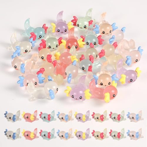 48 Stück Mini Harz Figuren, Miniaturfiguren im Dunkeln Leuchtende Harzfiguren Lustige Kleine Tierfiguren für Heimwerker Garten Fee Landschaft Puppenhaus-Ornament Topfpflanzen Dekorationen
