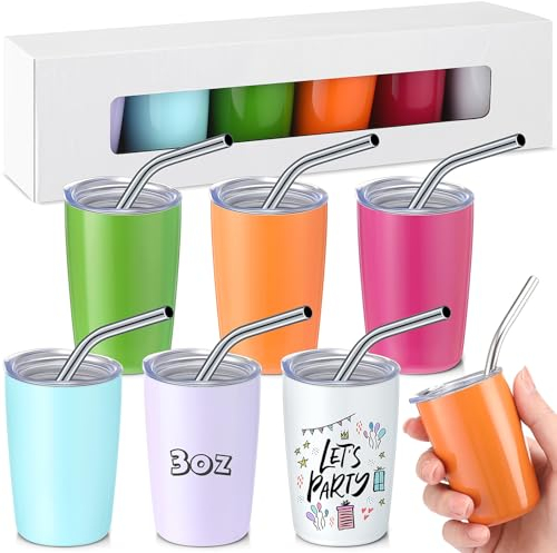 Lemosae 6 Pcs Mini Tumbler Shot with Straw and Lid 3oz Stainless Steel Tumbler Shot Glasses Mini Cute Tumblers Shot Glass Bulk Mini Tumbler Cups Set for Party Bar Travel Camping (Colorful)