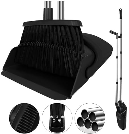 Juego de escoba y recogedor negro, suministros para el hogar, recogedor vertical y escoba