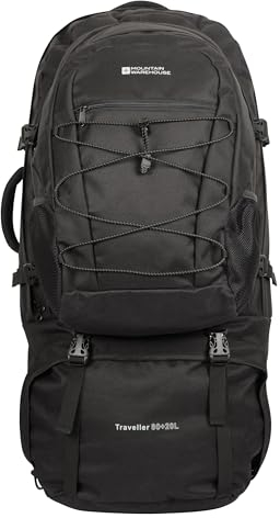 Mountain Warehouse Traveller Rucksack 80 L – Weicher Reiserucksack, Atmungsaktiver Tagesrucksack – Ideal für ganzjähriges Camping, Wandern, Draußen, Trekking Schwarz Einheitsgröße