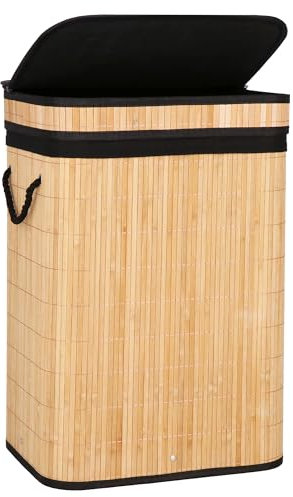 SPRINGOS Panier à linge en bambou avec couvercle, 1 compartiment, pliable, avec poignées de transport, 72 l, HA0157