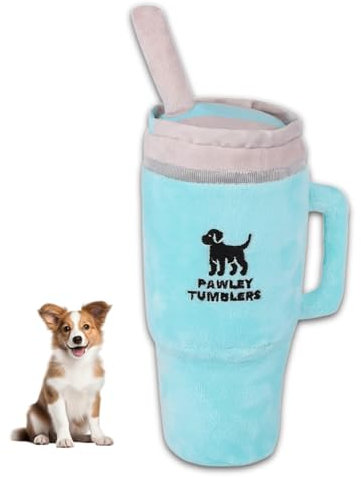 Stanley Cup-Inspired Crinkle & Squeak Dog Toy - Soft Plush, Durable Play for Medium & Large Dogs (Turquoise)