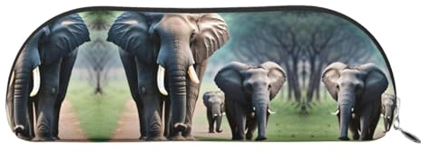 GaxfjRu Elephant Family Tragbares Federmäppchen aus Leder, halbrund, stilvoller Organizer für Büro, Reisen, Make-up – ideales Federmäppchen und Make-up-Tasche