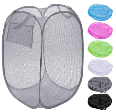 Murago - Wäschekorb ca.58x32x32cm - Grau - mit Henkel faltbar Pop up Mesh Netz klappbar für Reisen Camping Kinderzimmer Stoff Korb Pfandflaschen Behälter