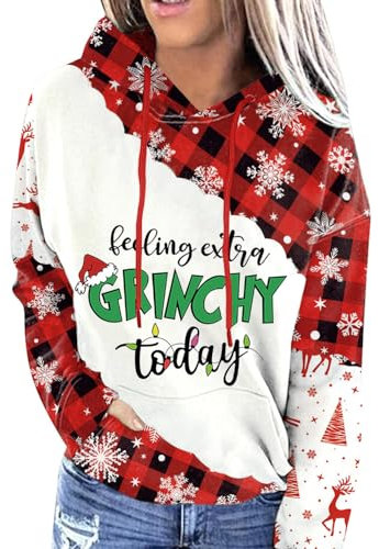For G and PL Weihnachten Damen Ugly Christmas Hoodie Sweatshirt Grinchy Weihnachtspullover Tasche Pullover XL