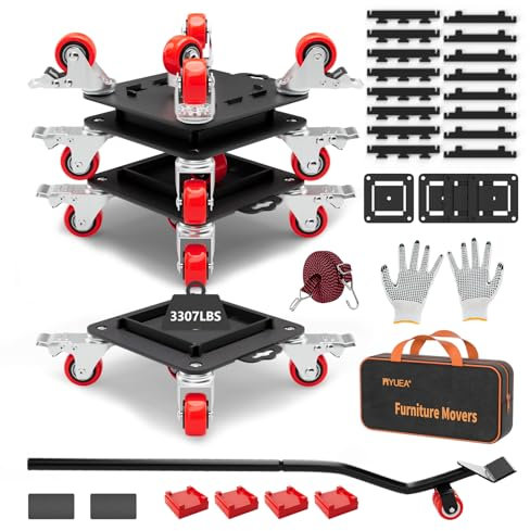 MYUEA Möbelwagen mit 5 Rollen, robust, mit abnehmbarem Seitenschutz, 1500 kg Kapazität, um 360° drehbare Räder und Heckbremse, Möbelheber mit Rädern für Geräte, Sofas, Betten, Klaviere