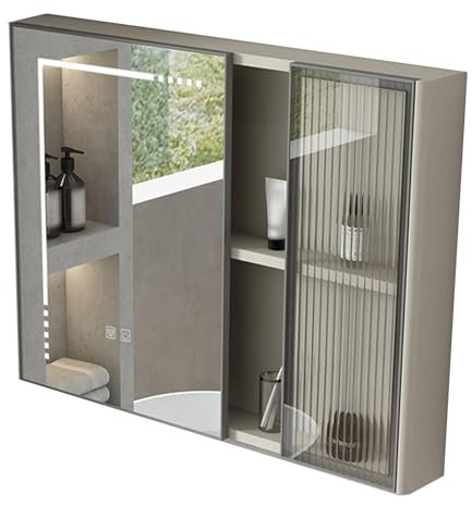 ZHENGQIAN Armoire de Toilettes Suspendue,Armoire Miroir Salle De Bain Armoire De Toilette LED,Anti-buée Intelligent, avec Tactile,Meuble armoires de Salle de Bain,(B,L90xH65CM/35.4x25.6IN)