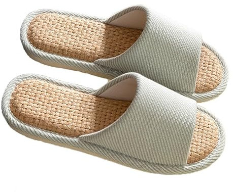 AioTio Zapatilla de Lino Zapatillas Interiores Transpirable y Cómodo Casa Slippers(Verde,38/39EU)