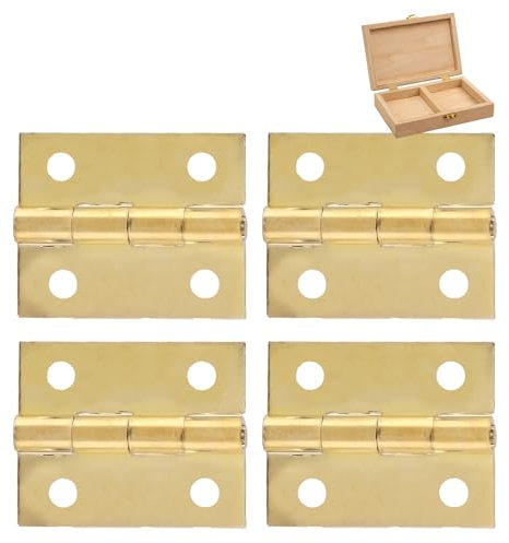 Kasoud Brass Hinges for Wood - 4PCS Folding Butt Hinges, Gold Copper, Solid Brass for Jewellery Box & Furniture Door