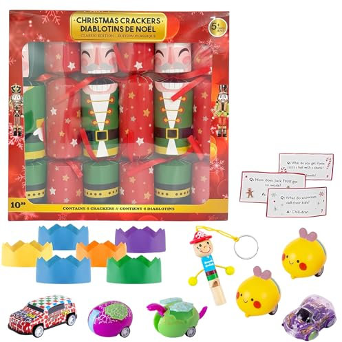 6 Stück Christmas Crackers Luxury Knallbonbons für Weihnachten,Weihnachtsknallbonbons Deluxe Weihnachtscrackern mit Party Hut Witz kleines Geschenk im Inneren für Kinder Weihnachten Party Tisch Gunst