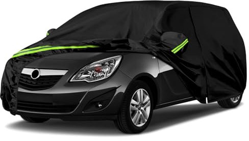 Autoabdeckung Wasserdicht Ersatz für Vauxhall/O-pel Meriva B 2010-2017, Abdeckplane Autogarage mit Türreißverschluss Schloss, Upgrade Vollgarage Reflexionsstreifen Schwarz