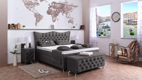 Boxspringbett Rixi 240x220, DS-Dunkel Grau, 7-Zohnen Taschenfederkernmatratze, Ergoflex - Inklusive Aufbau - Deutscher Hersteller
