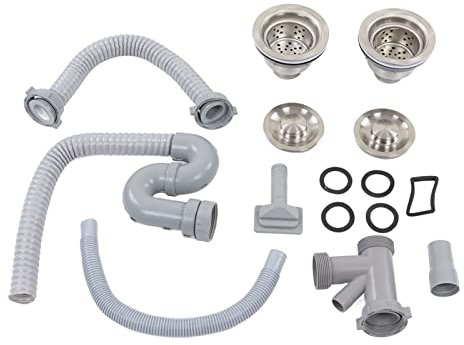 Spülbecken-Abfluss- und Rohr-Set, Küchenspüle-Abflussrohr aus Edelstahl, S-gebogen, mit Doppelten Abflüssen, Abwasserrohr-Set für Badezimmer, Zuhause, Küchenspüle, Waschtisch,