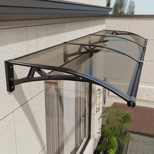 Marquesina Puerta Exterior con Soporte de Aleación de Aluminio, Protección contra Rayos UV, Lluvia y Nieve, Marquesina Exterior Policarbonato para Entrada Balcón Garaje, MarróN 60x140cm