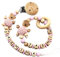 2er Set Schnullerkette & Greifling mit Namen Jungen Mädchen Personalisierte Schnullerband Holz Clip Baumwolle Schnuller Clips für Neugeboren (Rosa Teddy Set)