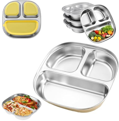 Platos infantiles de acero inoxidable, Plato de Acero Inoxidable para Niños, placas de bebé de acero inoxidable, Plato infantil de acero inoxidable con ventosa, para Bebés, Niños Pequeños Y Niños