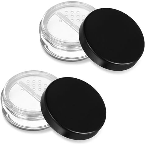 2Pcs 10ml/0.34oz Plastic Empty Travel Small Loose Powder Compact Makeup Container Refillable DIY Makeup Powder Bottle Box Reusable No Leak Holder with Rotatable Sifter and Black Screw Lid