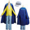 Wigbiu Anime One Piece Trafalgar D Water Law Cosplay Kostüm mit Hut Umhang und Cape Komplettset für Herren und Kinder blaue Uniform für Halloween Weihnachten Karneval Party Rollenspiel