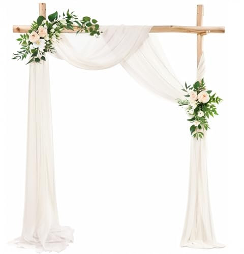 LUKDUNG Hochzeitsbogen Vorhang Querbehang 75cmx600cm, Chiffon Tüll Hintergrund Vorhang Gardinen Deko für Hochzeit Fotografie Party Torbogen Zeremonie, Elfenbeinweiß