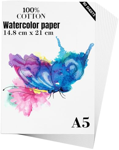 Aquarellpapier A5 (14,8 x 21 cm), 80 Blatt, schweres 300 g/m², kaltgepresstes natürliches Baumwollpapier für Studenten, Künstler, Aquarellzeichnung (A5)