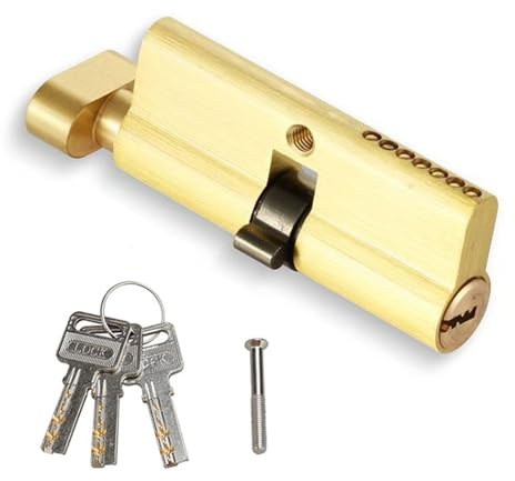 Cubstone Solid Brass Lock Cylinder with 3 Keys,High Security Euro Thumbturn Cylinder Lock, Brushed Brass Replacement Door for Storage Unit Security Door Locks(35/35mm)