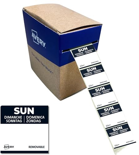 AVERY Zweckform ablösbare Lebensmittel-Tagesetiketten Sonntag (schwarz 25 x 25 mm 1000 Aufkleber auf Rolle 5-sprachig HACCP-konform) DLSSUNREV-1000