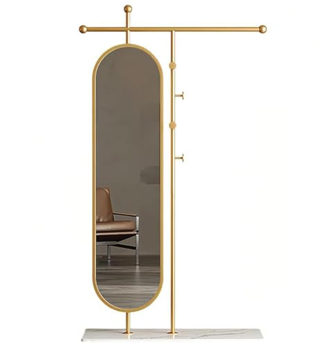 MIDUOLAI d'or,185 x 100cm,Miroir sur Pied, Porte-Manteau Simple sur Pied, Cintre en Fer avec Miroir De Maquillage, Miroir Pivotant sur Pied, Miroir sur Pied avec Porte-Manteau, pour Salon
