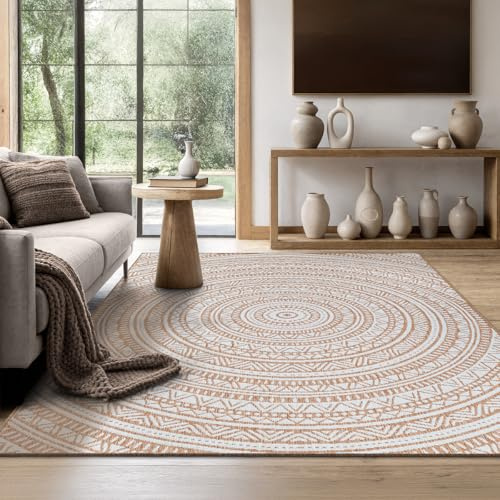 the carpet Mistra – Outdoor Teppich, Wetterfest, UV-beständig & pflegeleicht, für Balkon, Terrasse & Garten, auch für Wohnzimmer & Schlafzimmer geeignet, Mandala, Natur, 200 x 280 cm