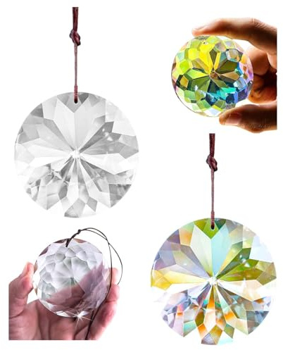 ZHYUAN 75 mm,2 piezas Prisma de bola de cristal transparente, Gran captador de sol, Captador de sol de cristal colgante, Atrapasol de Cristal, adecuado para ventanas, se puede utilizar para decoración