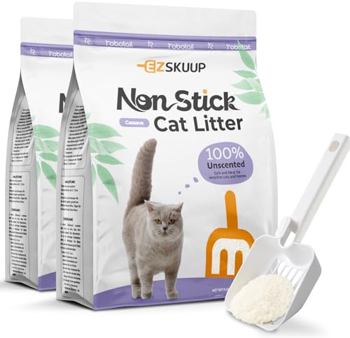 EZSKUUP Non-Stick Ultra Clumping Cat Litter, Dust-Free Unscented Kitty Litter, Made of Pet-Friendly Natural Cassava with Odour Control, Lasts Twice as Long as Clay Litter, 4.1kg X 2 Pack (15L)
