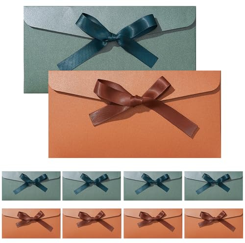 TRKETK 10 Stück Vintage-Geschenkumschläge mit Bändern, Schleife, strukturierte Grußkarte, luxuriöse Versandumschläge, handgefertigte Einladungen, Briefe, 22 x 11 cm, Einladungskarte für Hochzeit