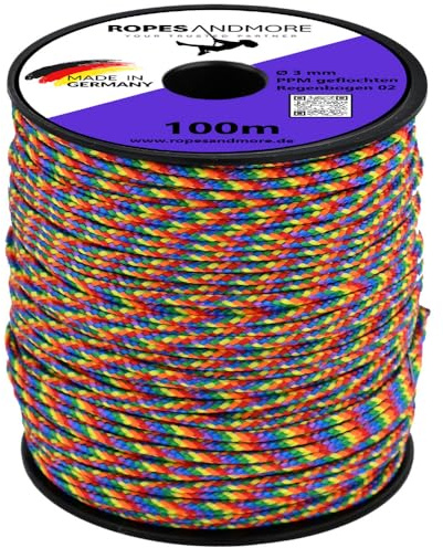 Polypropylenseile PPM Seil Ø3mm-5mm PP geflochten Rainbow-Edition Regenbogen von Ropes and More® (Rainbow 2, 3mm - 100m)