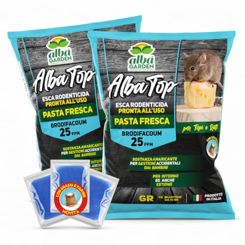 Albagarden - Veleno per Topi Potente - Topicida in Pasta per Topi Utilizzabile con Trappola E Ultrasuoni - per Ratti di Ogni Dimensione (150gr x 2)