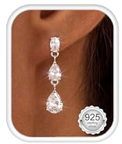 ADRAMATA Ohrringe Silber 925 Ohrstifte Hängend | 14K Vergoldet Ohrring mit Anhänger Zirkonia Ohrhänger Hypoallergene Brautschmuck Lange Tropfen Schmuck