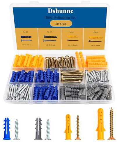 Dshunnc 210 Stück Dübel Schrauben Set M6/M7/M8 | Schrauben und Dübel Set, Dübelset Für Beton, Ziegel, Trockenbau
