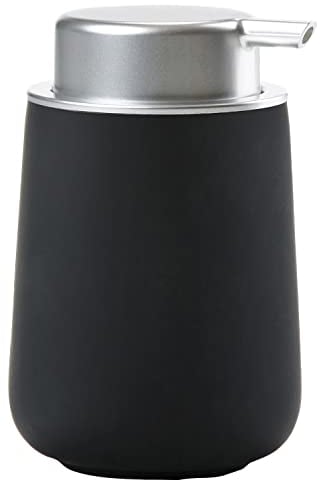 Zone Denmark Nova Seifenspender fürs Badezimmer, Spender aus Porzellan für Handseife/Flüssigseife, Durchm. 8 cm, Höhe 11,5 cm, Fassungsvermögen 250 ml, Schwarz