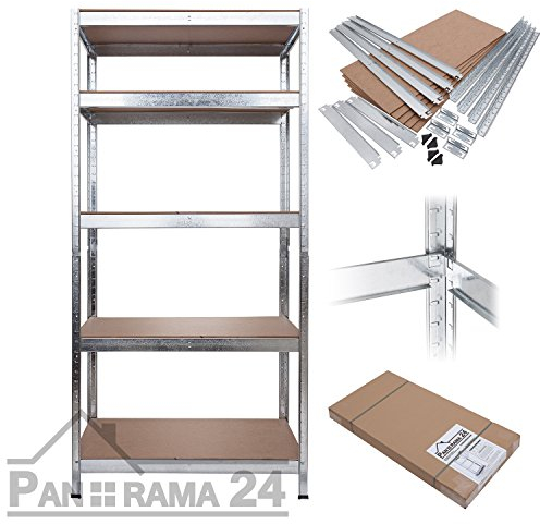 Panorama24 Lagerregal, Metall, verzinkt, Tragkraft 875 kg, 5 Böden, Silber, 90x40x180 Steckregal Kellerregal Schwerlastregal Werkstattregal Regal