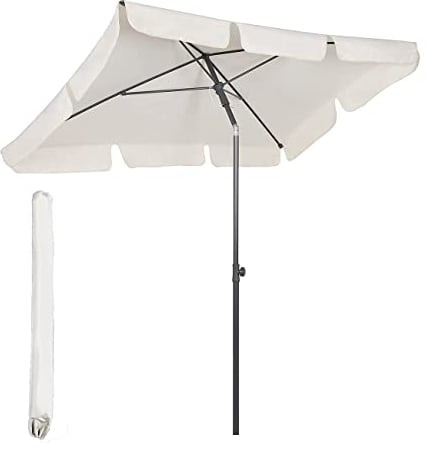 Sekey® 200 x 125 cm Balcony Parasol Rectangular with Protective Cover Garden Umbrella Patio Umbrella Sun Protection UV 50+ White