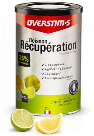 Overstim.s - Boisson de récupération Elite (420 g) - Recharge énergétique et régénération musculaire - Glucides, protéines, BCAA, électrolytes pour une récupération optimale - Citron Citron-vert