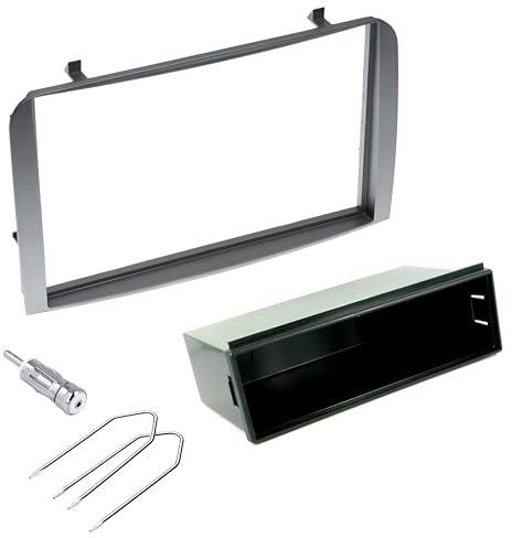 Sound Way - Alfa 147 / Alfa GT 1-DIN 2-DIN Autoradio Einbauset mit Alfa Anschlusskabel, Antennenadapter und Radioblende grau mit Fach