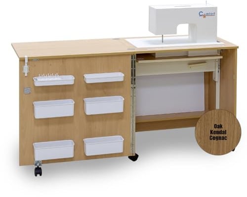 Comfort 1 | Nähmaschinenschrank | Nähmöbel | Nähtisch | (Oak Kendal Cognac, M (Air-Lifter to 10kg))