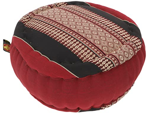 GURU SHOP Rundes Meditationskissen, Yoga Kissen, Yogakissen, Sitzkissen, Bodenkissen, Dekokissen - Schwarz/rot, 18x30x30 cm